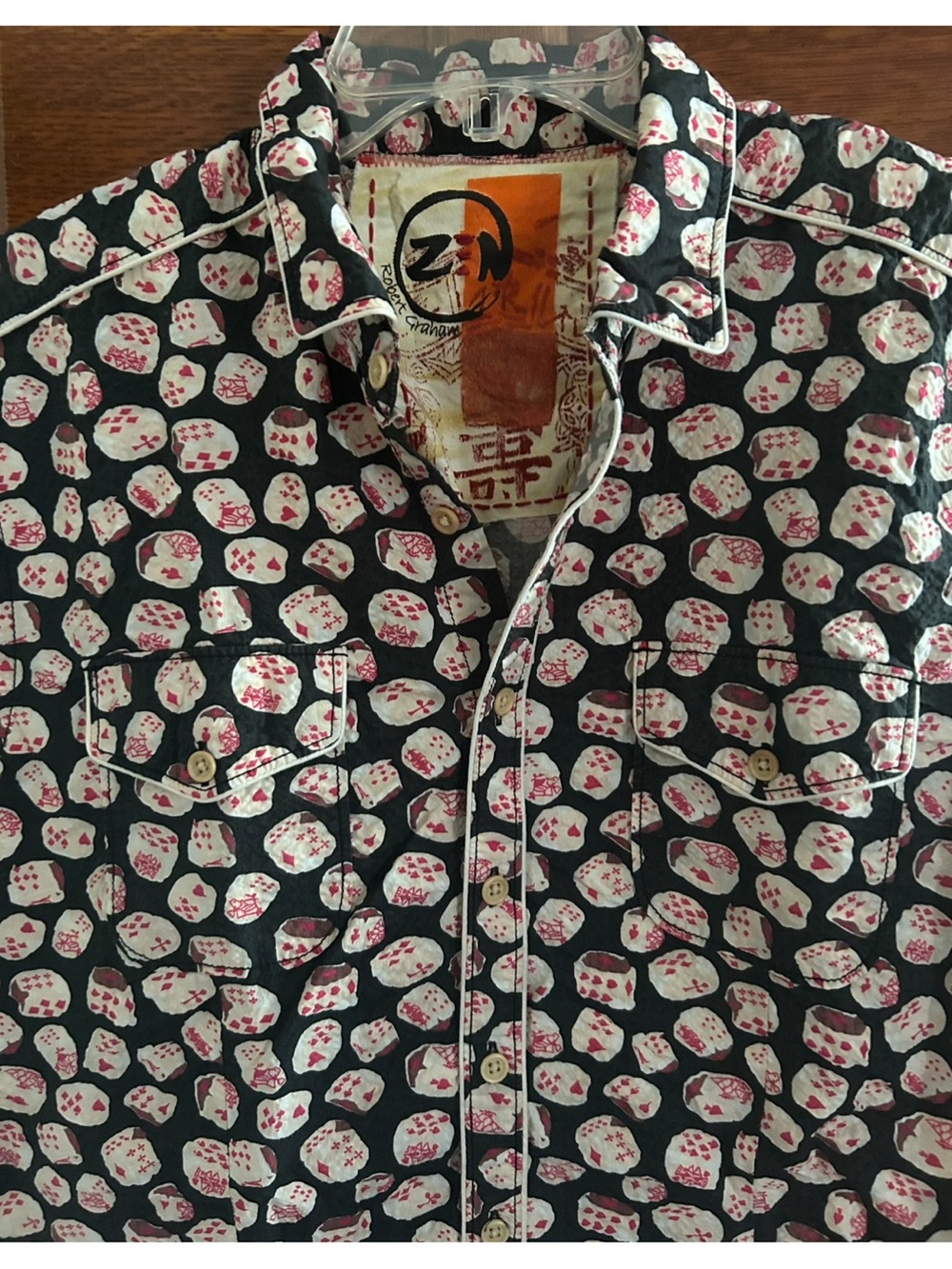 Robert Graham Black Button-Down Shirt with White & Pink Floral Dots